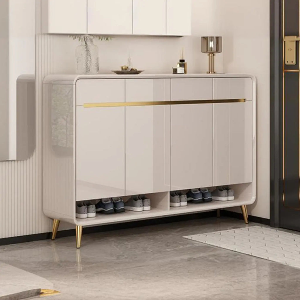 Glam Beige Solid Wood Shoe Cabinet with Display Top