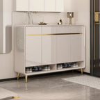 Glam Beige Solid Wood Shoe Cabinet with Display Top