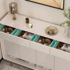 Glam Beige Solid Wood Shoe Cabinet with Display Top
