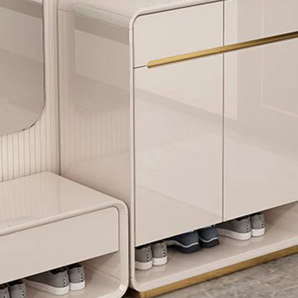 Glam Beige Solid Wood Shoe Cabinet with Display Top