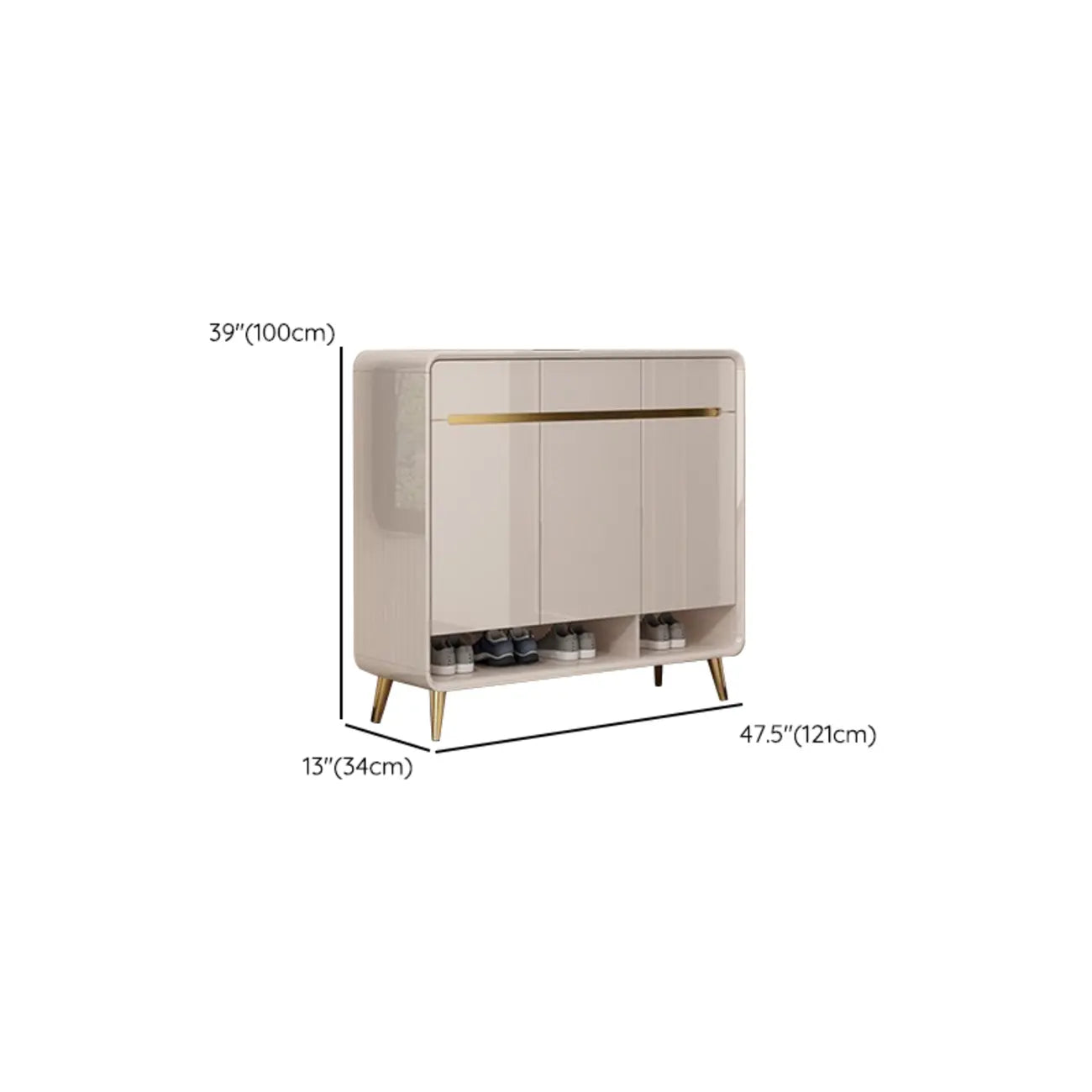 Glam Beige Solid Wood Shoe Cabinet with Display Top