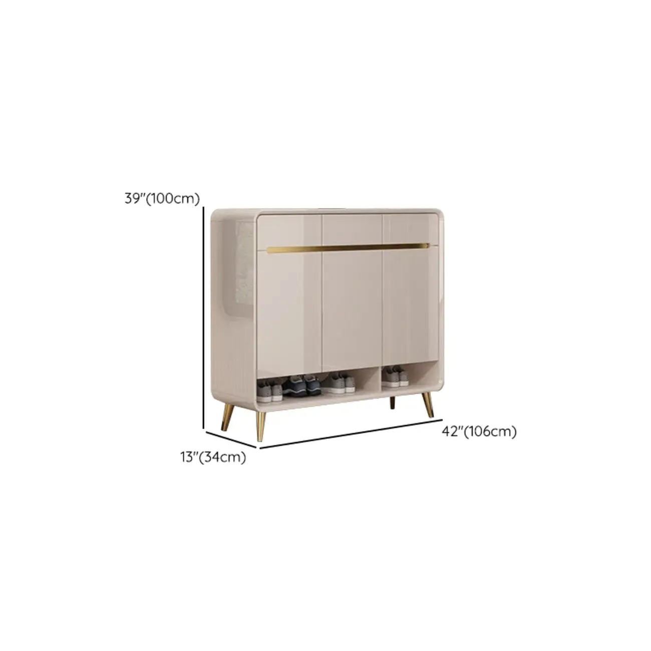 Glam Beige Solid Wood Shoe Cabinet with Display Top