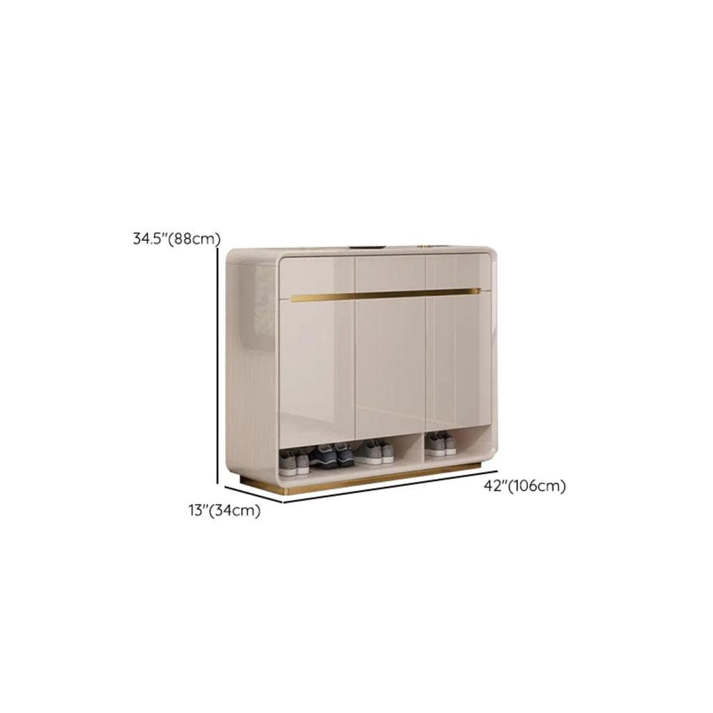 Glam Beige Solid Wood Shoe Cabinet with Display Top