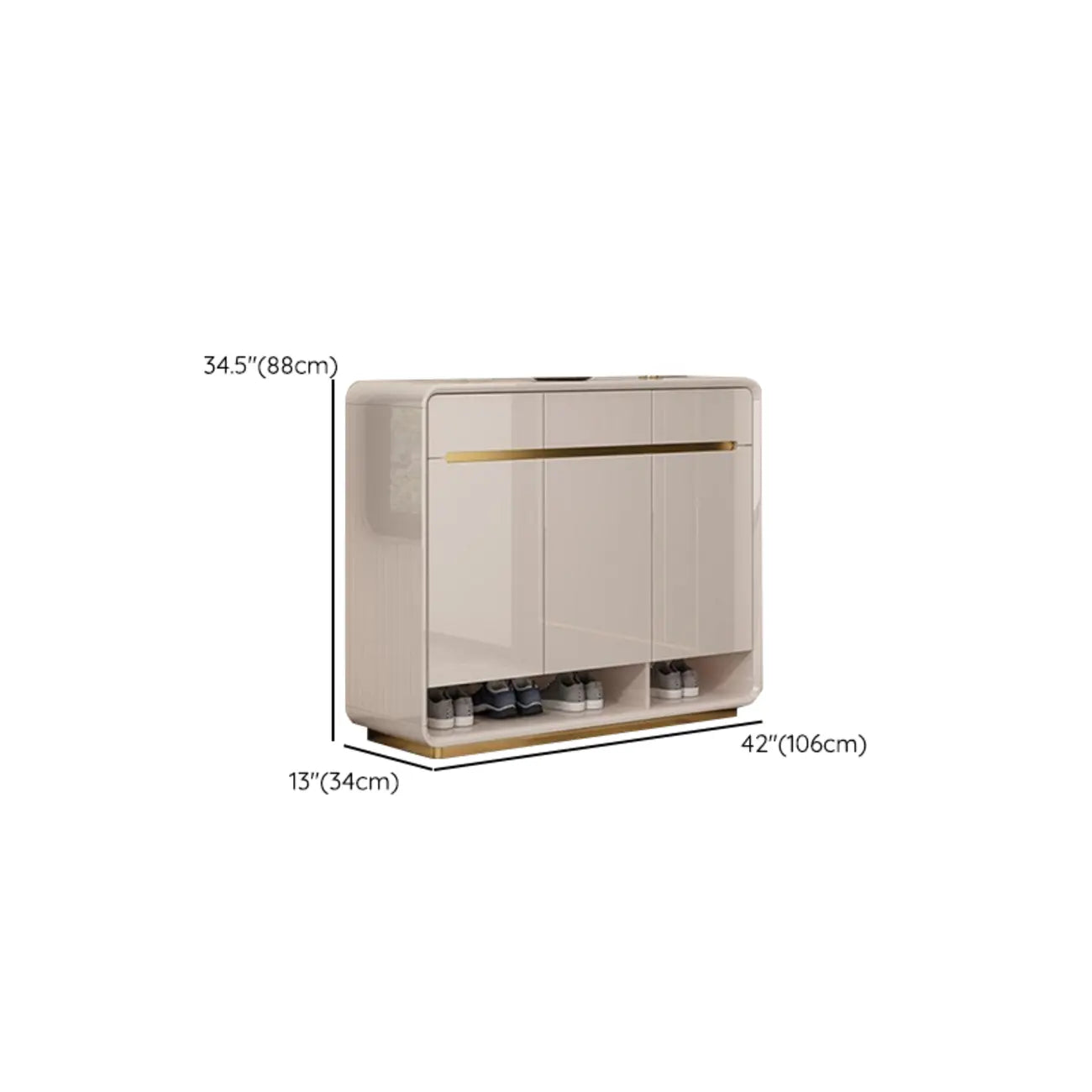 Glam Beige Solid Wood Shoe Cabinet with Display Top