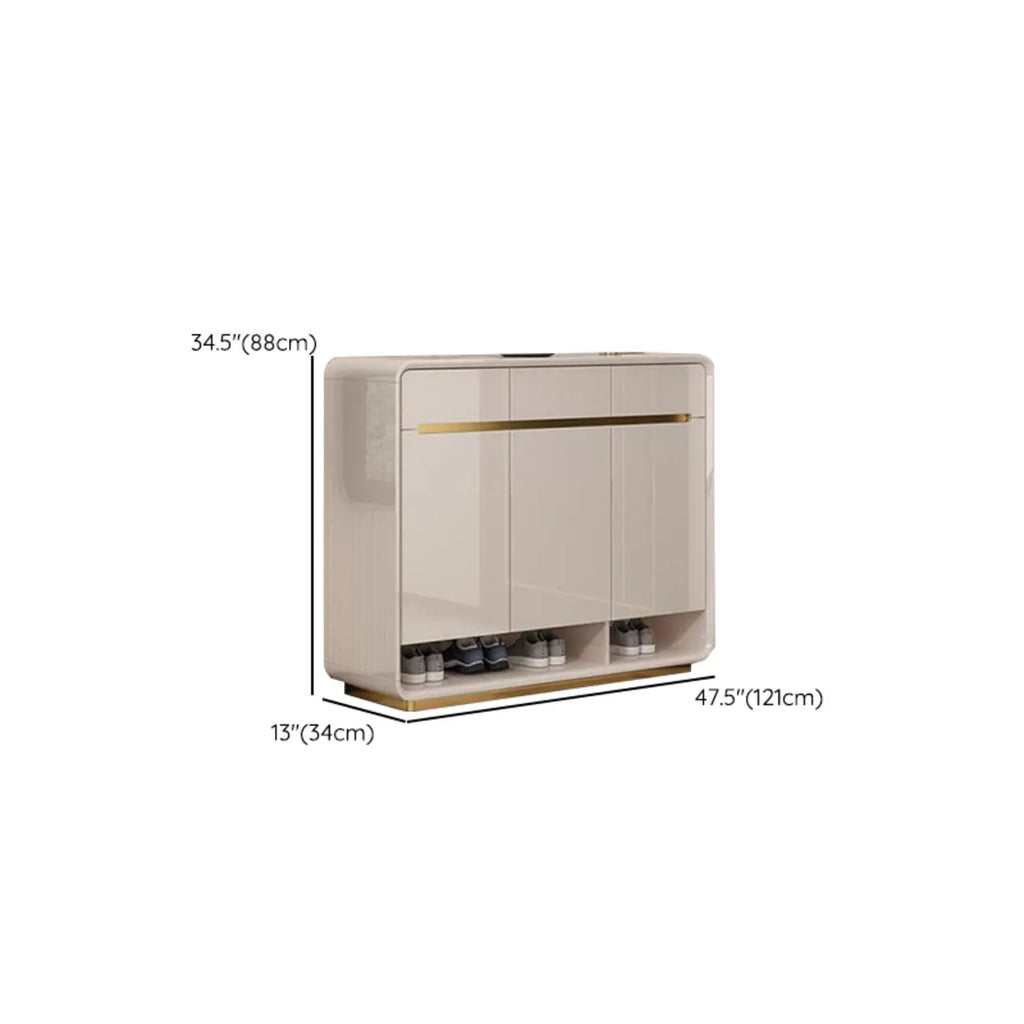 Glam Beige Solid Wood Shoe Cabinet with Display Top