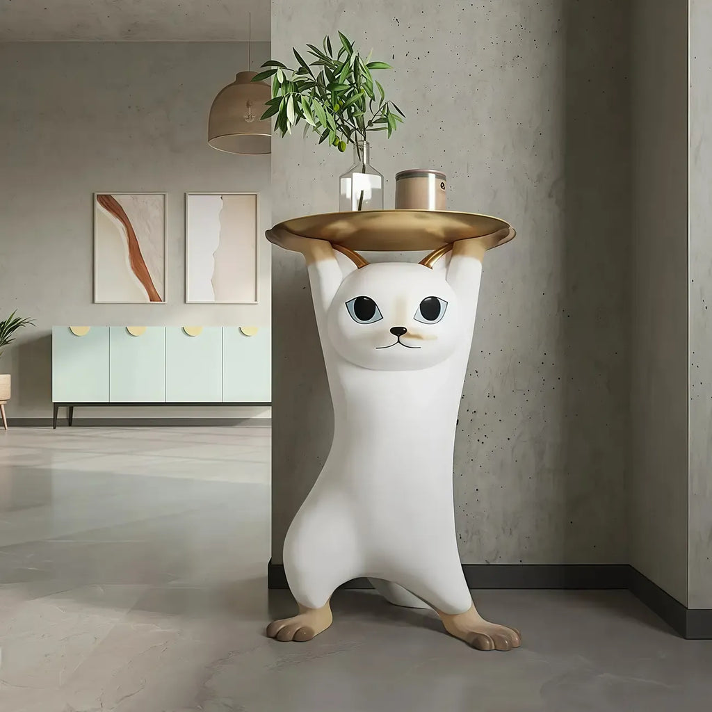 Modern Cute Cat-Shaped Golden Round Top Side Table