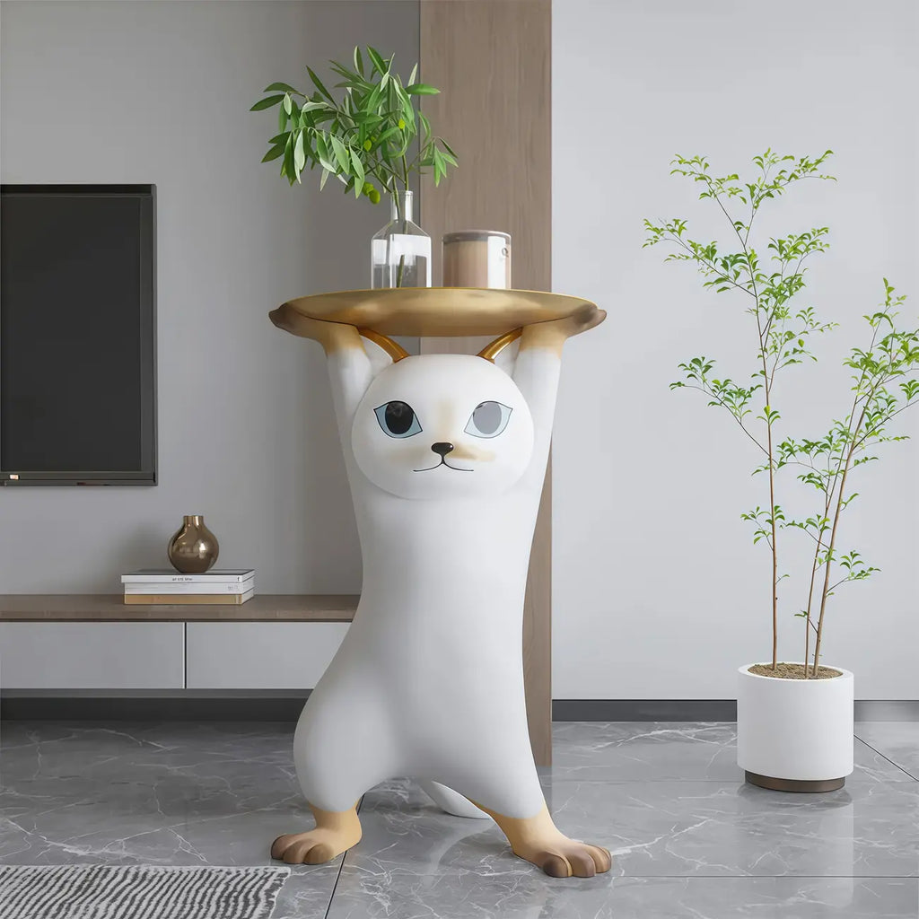 Modern Cute Cat-Shaped Golden Round Top Side Table