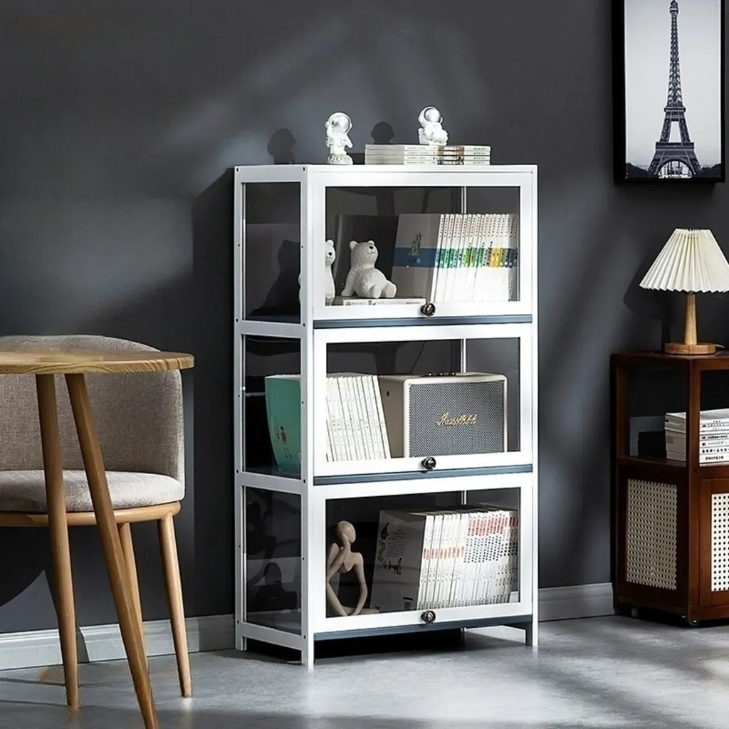 Modern White Bamboo Flip-Up Glass Display Cabinet