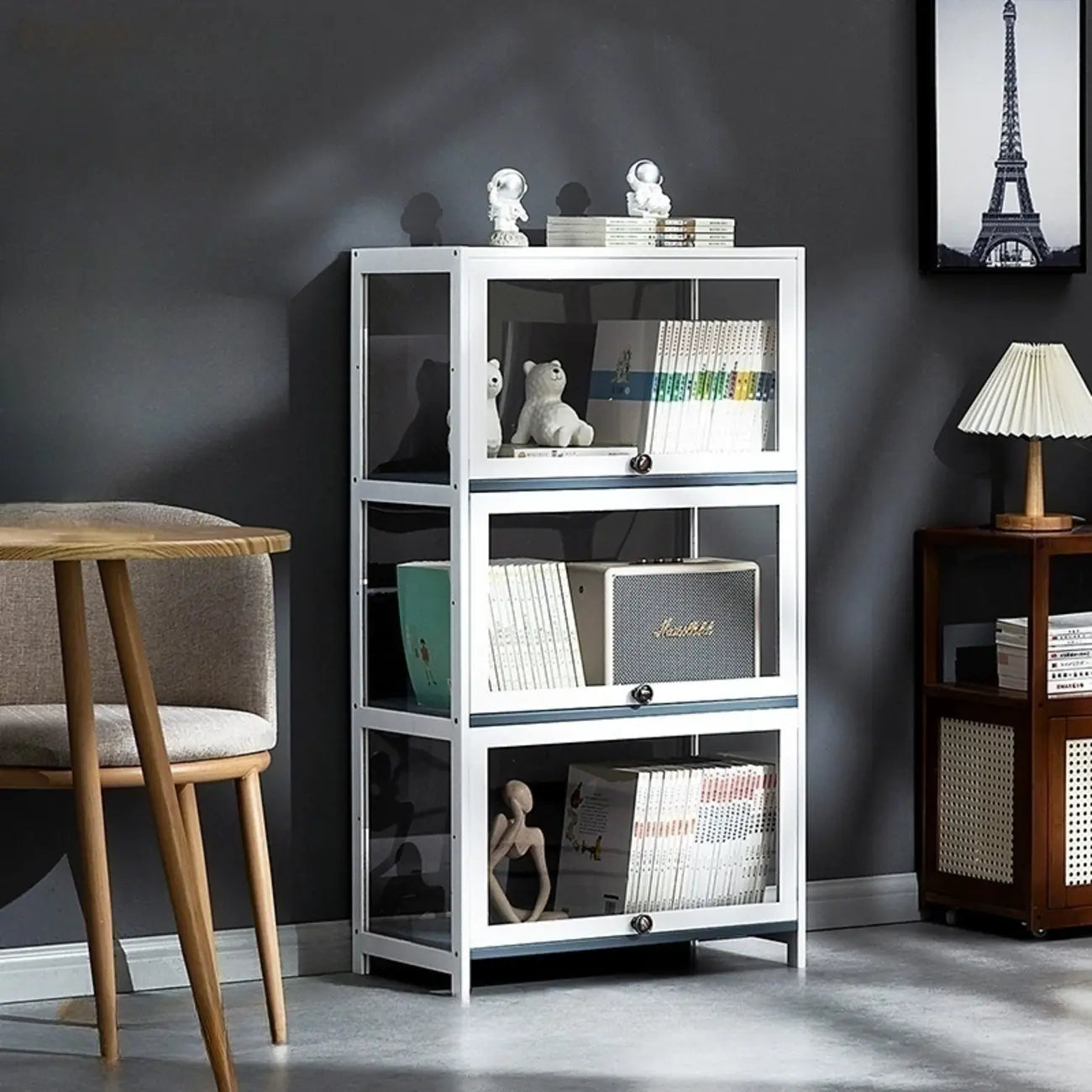 Modern White Bamboo Flip-Up Glass Display Cabinet