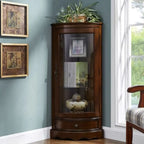 Classic Brown Rubberwood Corner Cabinet with Glass Door