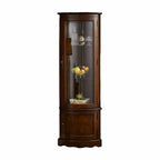 Classic Brown Rubberwood Corner Cabinet with Glass Door