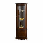 Classic Brown Rubberwood Corner Cabinet with Glass Door