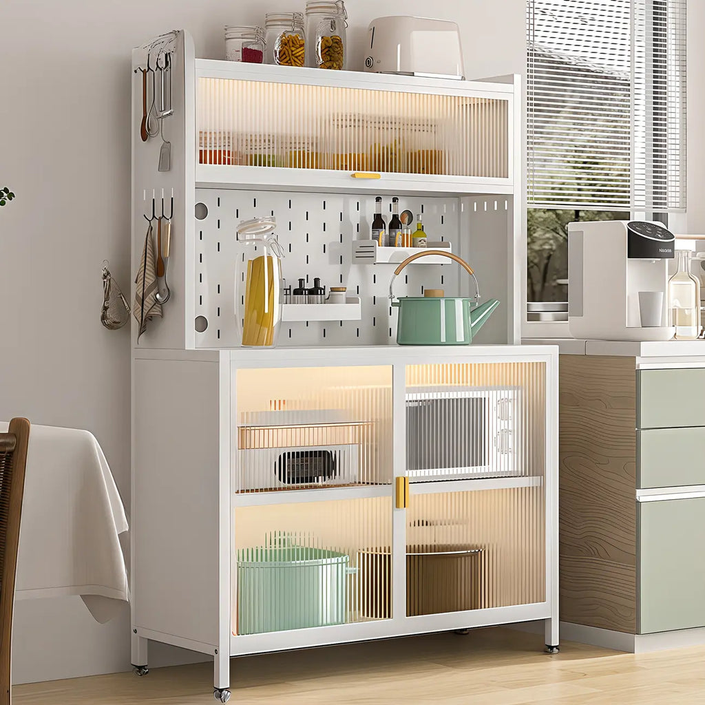 Modern Steel Multi-Shelf Sideboard with Pegboard Back