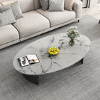 Oval Stone Top Scratch Resistant Iron Base Coffee Table