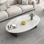 Oval Stone Top Scratch Resistant Iron Base Coffee Table
