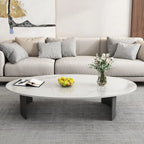 Oval Stone Top Scratch Resistant Iron Base Coffee Table