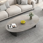 Oval Stone Top Scratch Resistant Iron Base Coffee Table