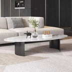 Oval Stone Top Scratch Resistant Iron Base Coffee Table