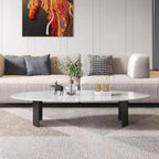 Oval Stone Top Scratch Resistant Iron Base Coffee Table