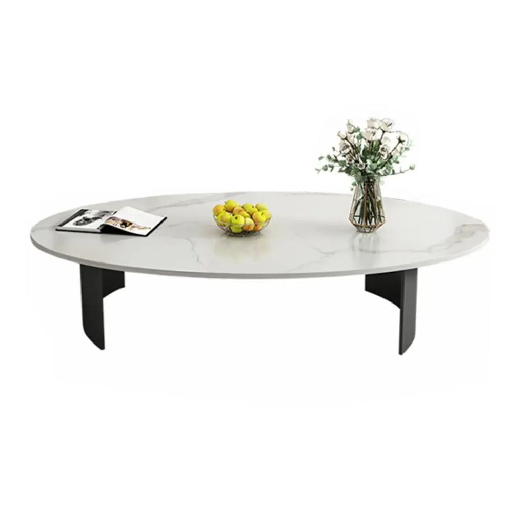 Oval Stone Top Scratch Resistant Iron Base Coffee Table