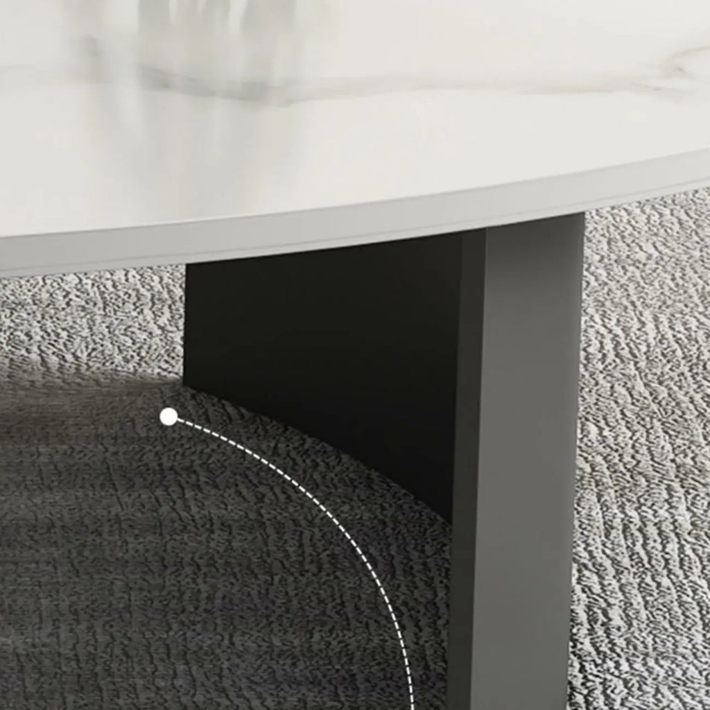 Oval Stone Top Scratch Resistant Iron Base Coffee Table