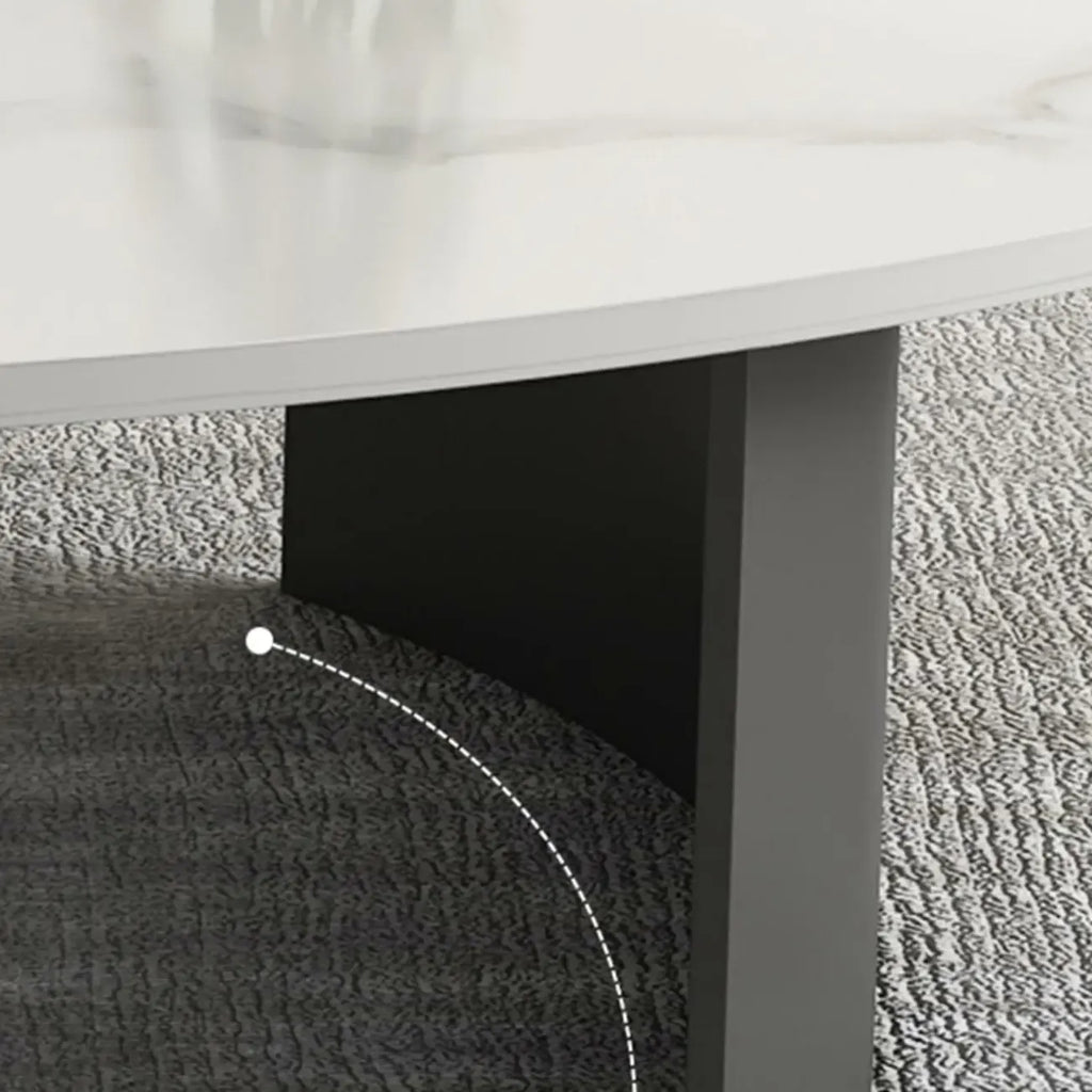 Oval Stone Top Scratch Resistant Iron Base Coffee Table