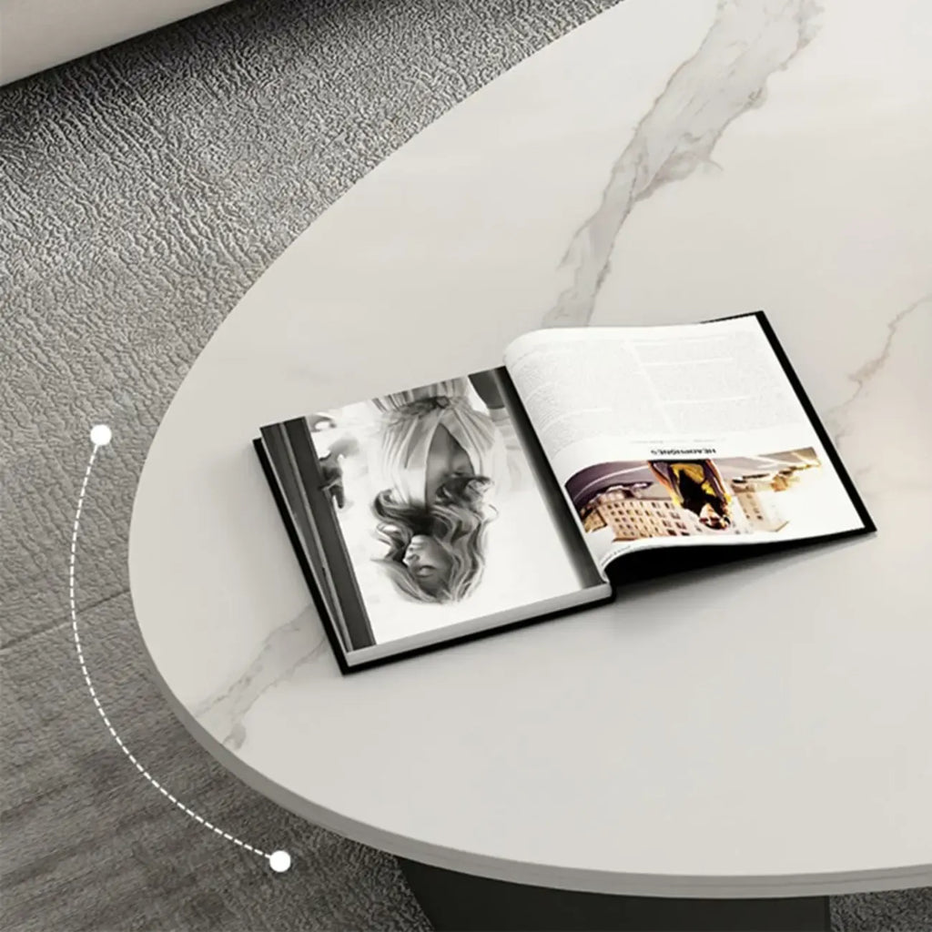 Oval Stone Top Scratch Resistant Iron Base Coffee Table