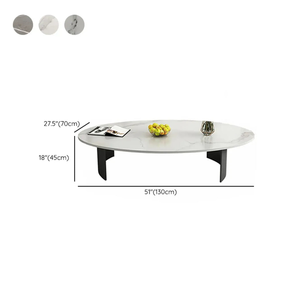 Oval Stone Top Scratch Resistant Iron Base Coffee Table