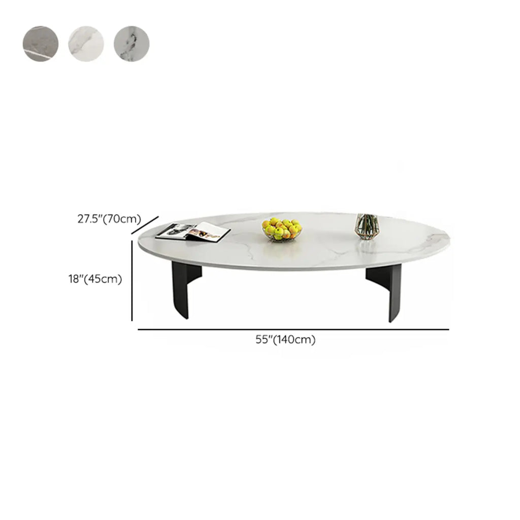 Oval Stone Top Scratch Resistant Iron Base Coffee Table