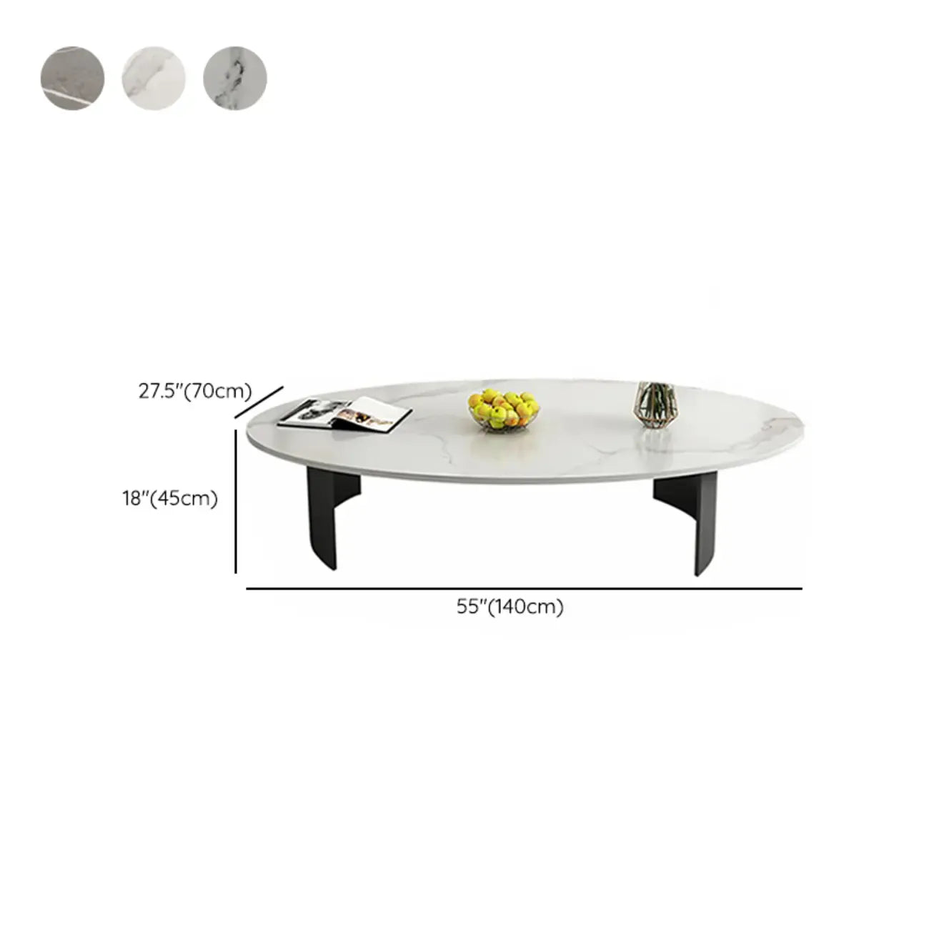 Oval Stone Top Scratch Resistant Iron Base Coffee Table