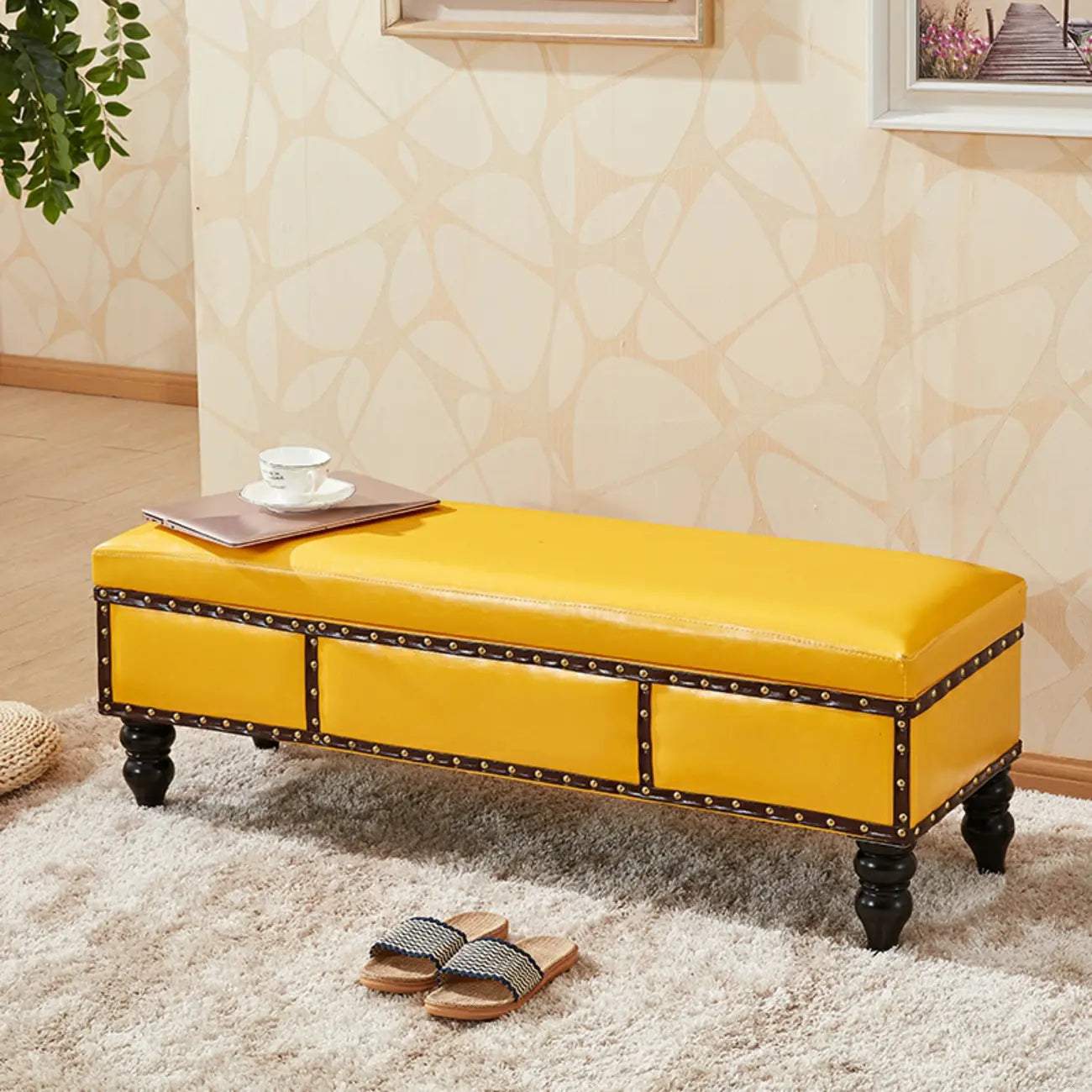 16H Faux Leather Upholstered Bedroom Bench with Storage