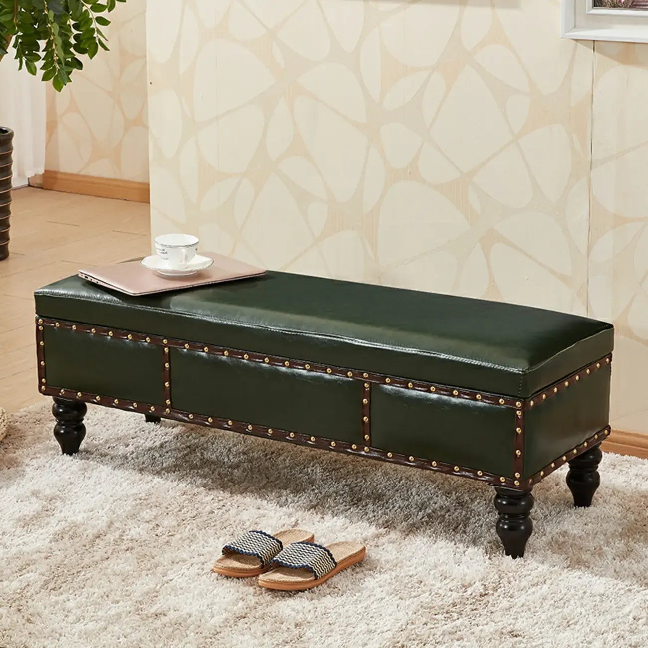 16H Faux Leather Upholstered Bedroom Bench with Storage