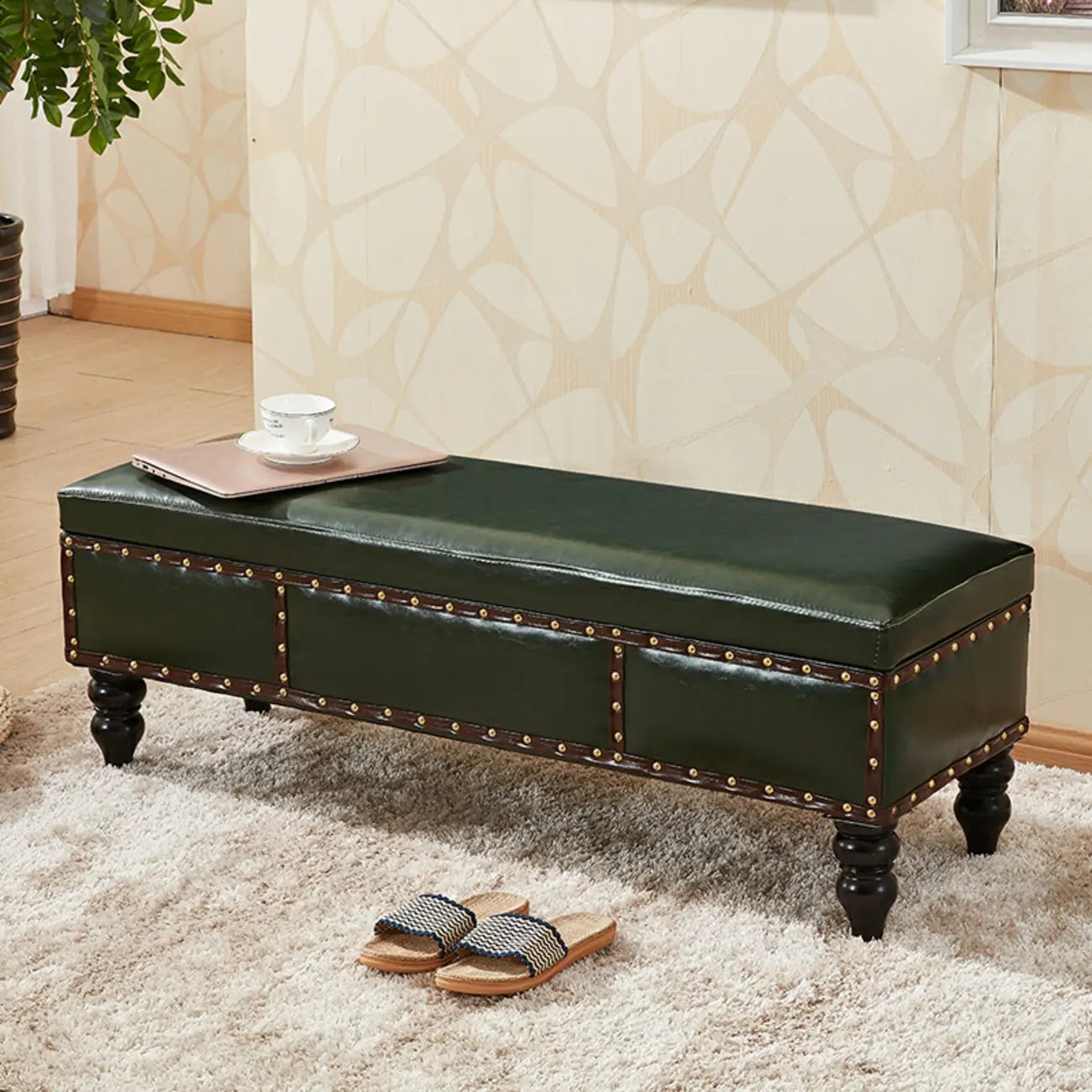 16H Faux Leather Upholstered Bedroom Bench with Storage