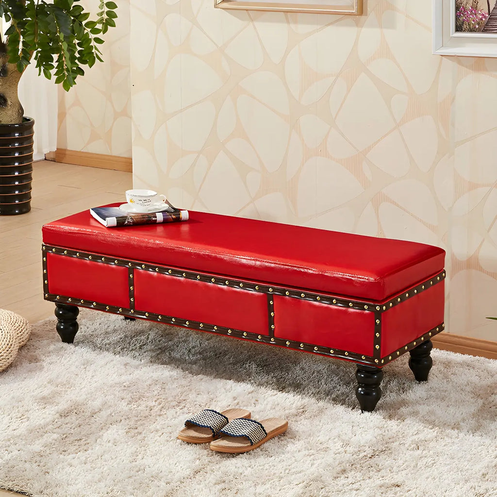 16H Faux Leather Upholstered Bedroom Bench with Storage