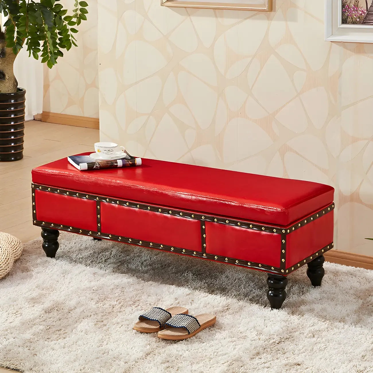 16H Faux Leather Upholstered Bedroom Bench with Storage