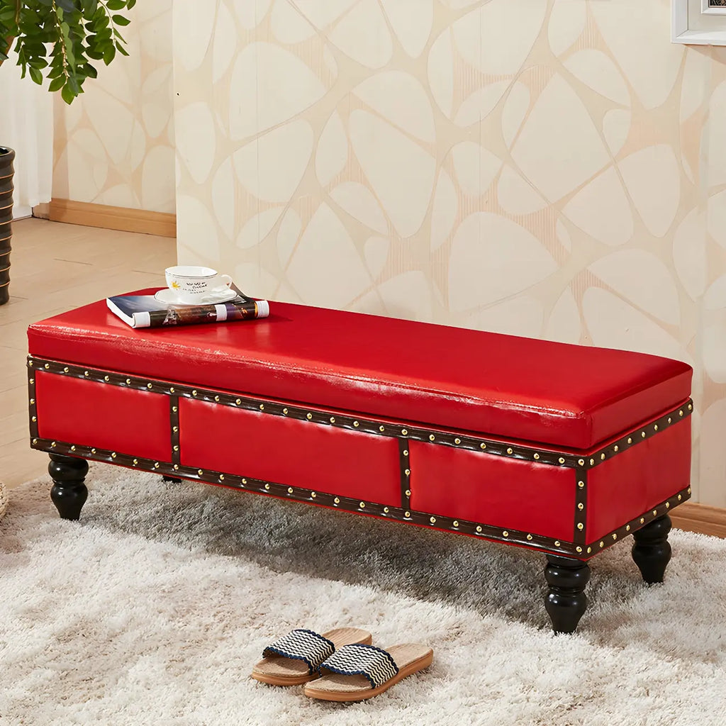 16H Faux Leather Upholstered Bedroom Bench with Storage
