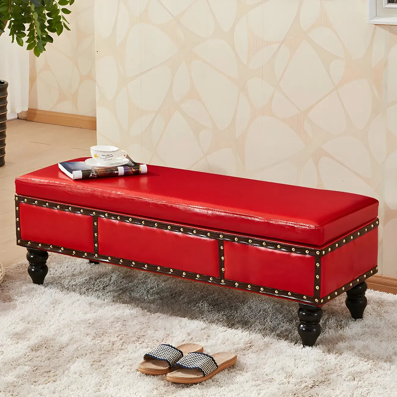 16H Faux Leather Upholstered Bedroom Bench with Storage