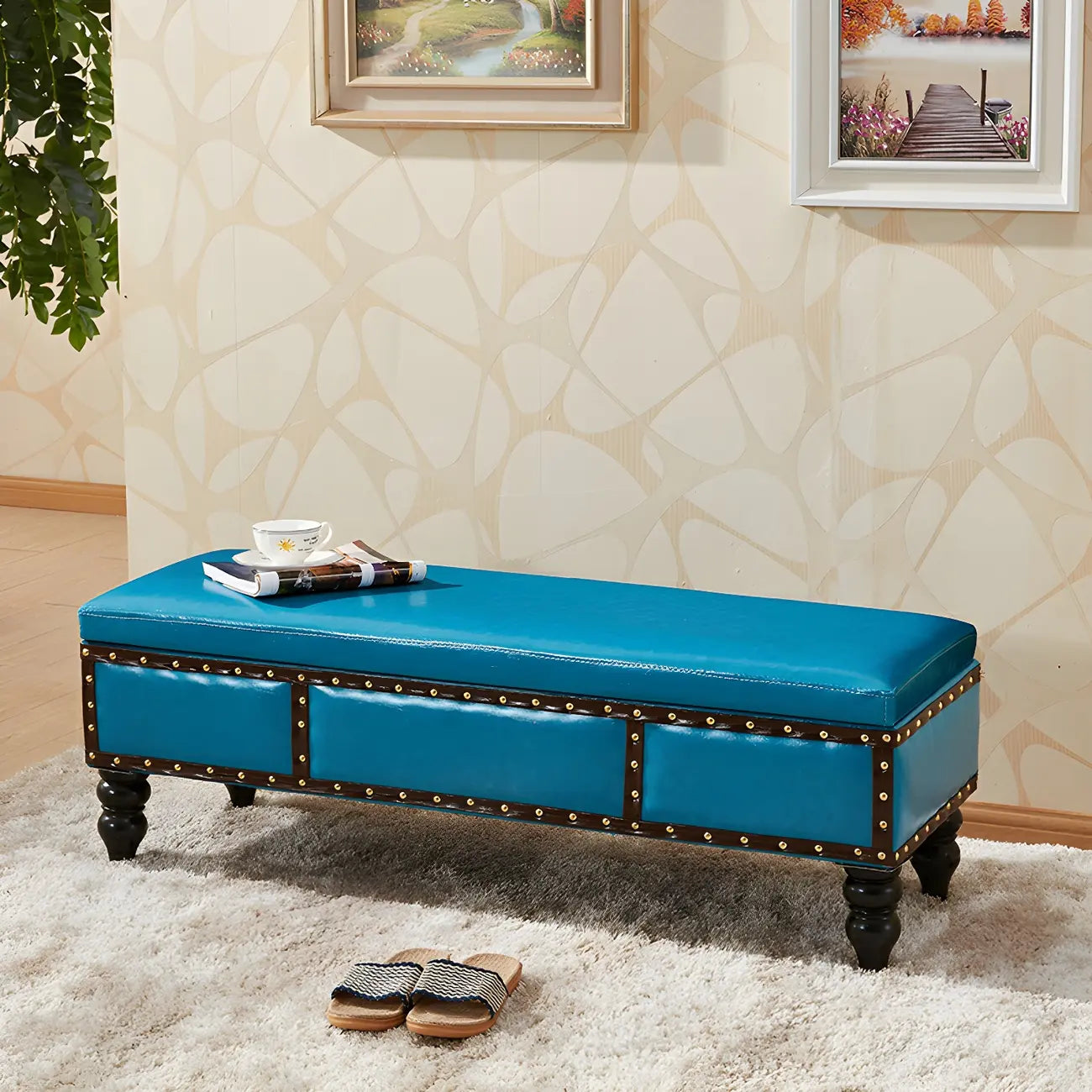 16H Faux Leather Upholstered Bedroom Bench with Storage