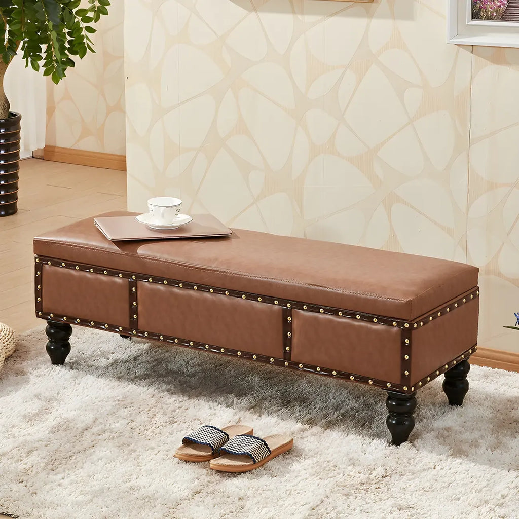 16H Faux Leather Upholstered Bedroom Bench with Storage