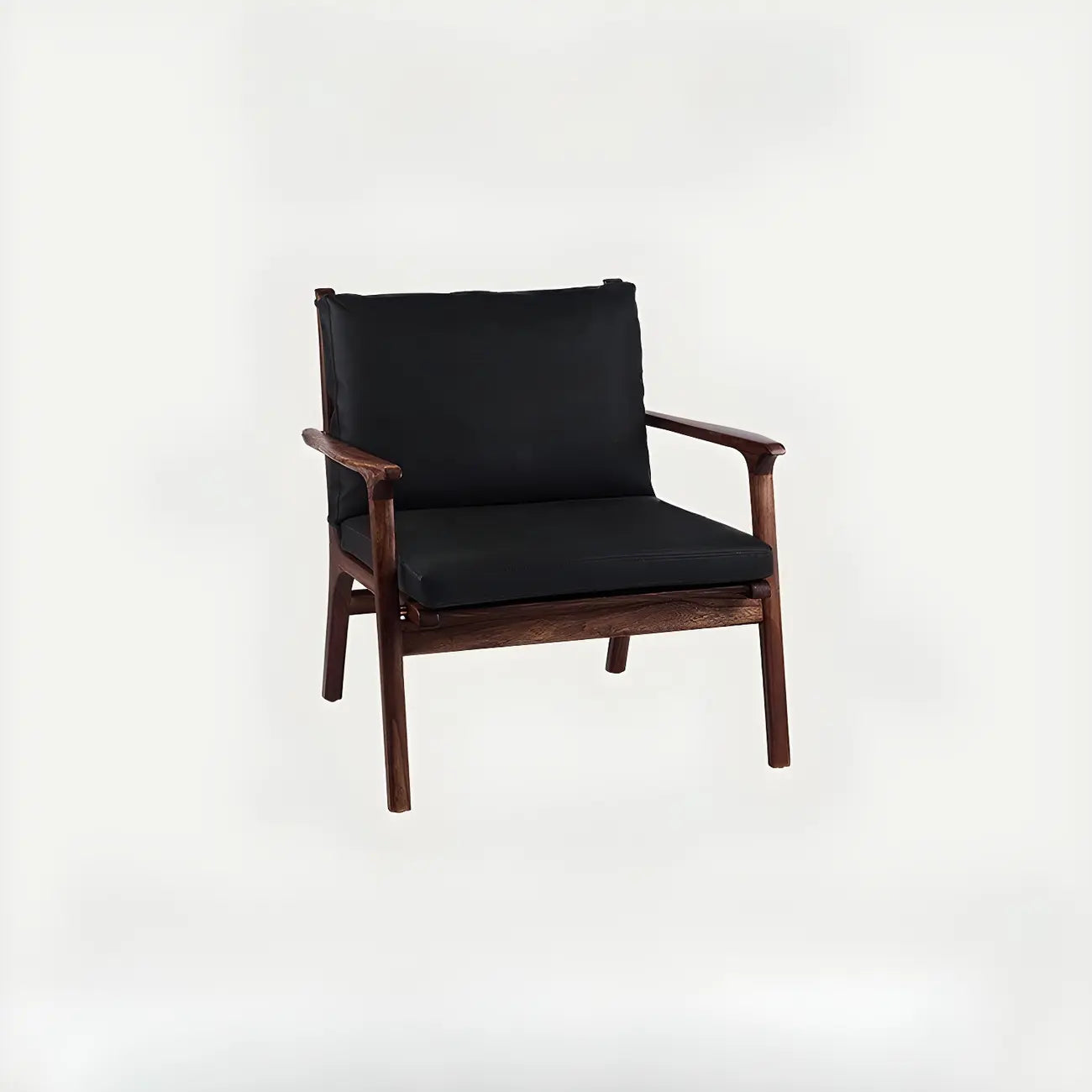 Scandinavian Faux Leather Wood Square Arm Accent Chair