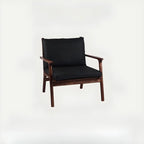 Scandinavian Faux Leather Wood Square Arm Accent Chair
