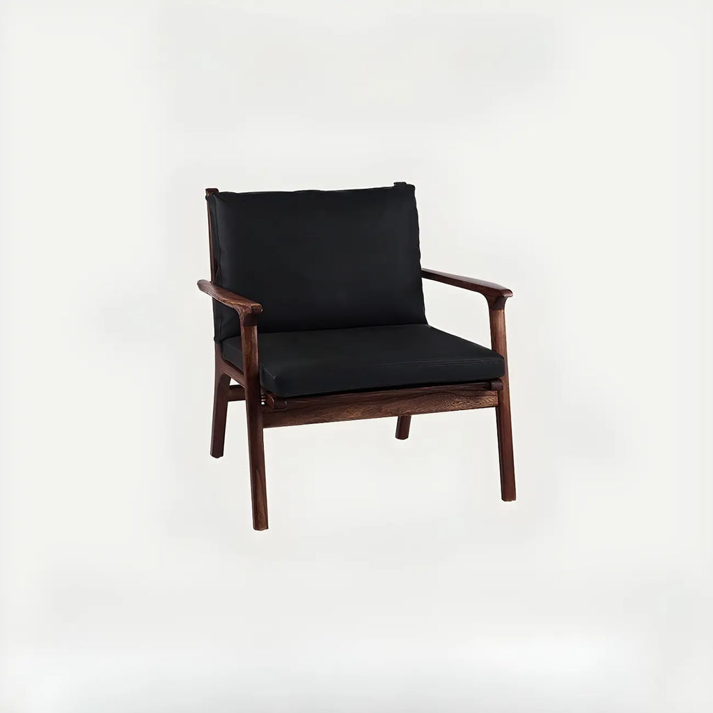 Scandinavian Faux Leather Wood Square Arm Accent Chair