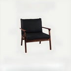 Scandinavian Faux Leather Wood Square Arm Accent Chair