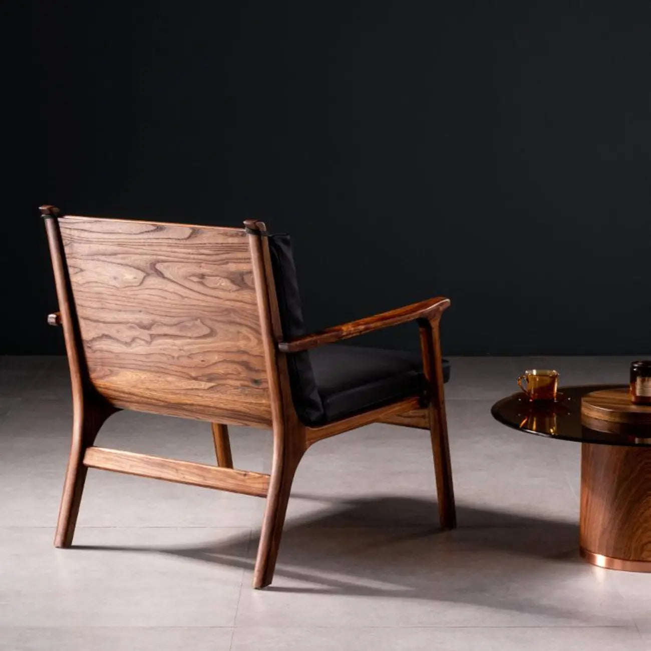 Scandinavian Faux Leather Wood Square Arm Accent Chair