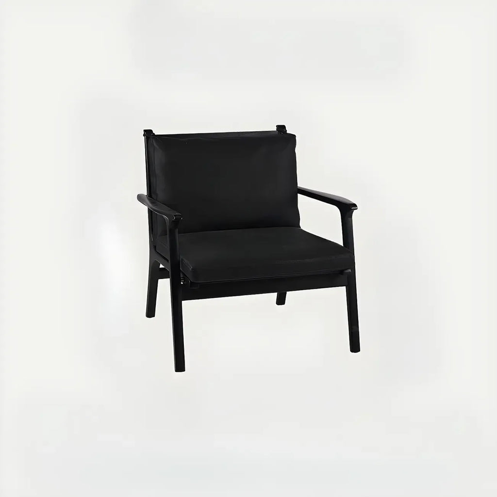 Scandinavian Faux Leather Wood Square Arm Accent Chair