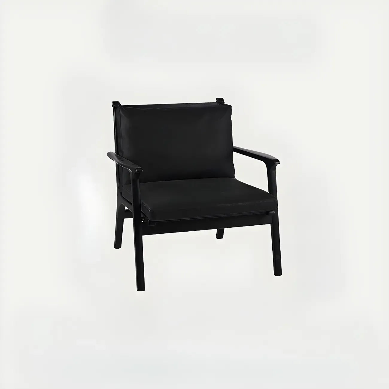 Scandinavian Faux Leather Wood Square Arm Accent Chair