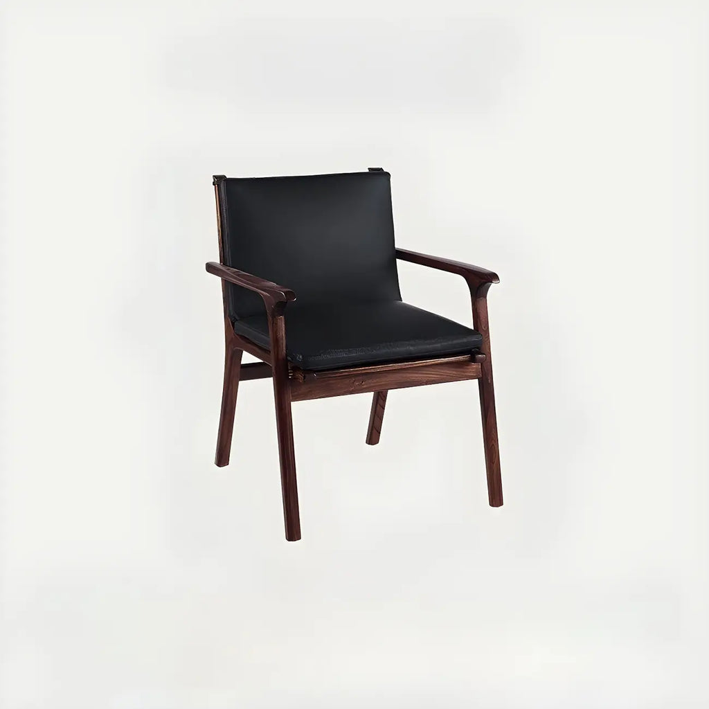 Scandinavian Faux Leather Wood Square Arm Accent Chair