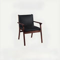 Scandinavian Faux Leather Wood Square Arm Accent Chair