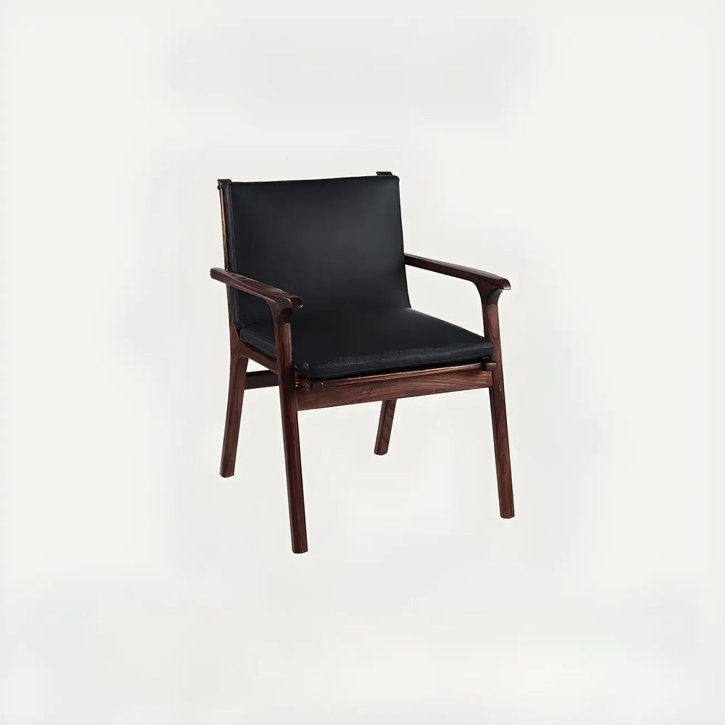 Scandinavian Faux Leather Wood Square Arm Accent Chair