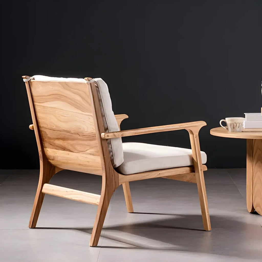 Scandinavian Faux Leather Wood Square Arm Accent Chair